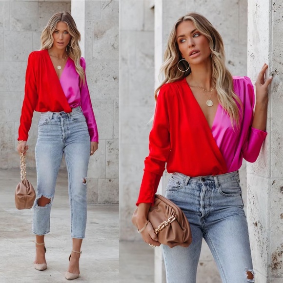 *24 HOUR SALE* The Sweetest Thing Red and Pink Colorblock Bodysuit - Picture 5 of 13